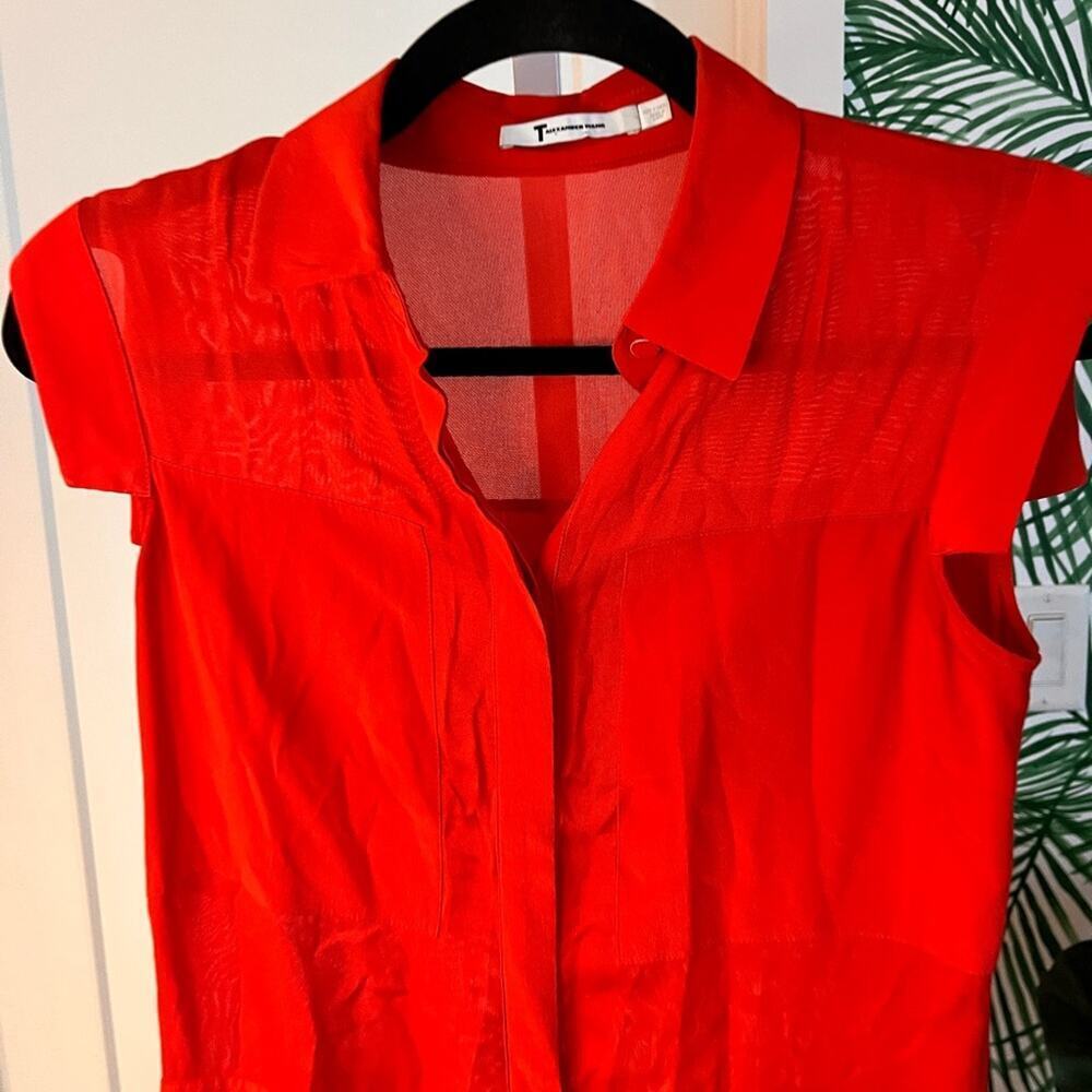 T by Alexander Wang Red Sheer Silk Shirt Dress XS - Picture 5 of 9